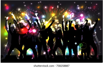 Dancing people silhouettes. Vector work.