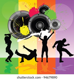 dancing people with speaker vector illustration in background