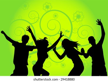 dancing people vector design with flower ornaments