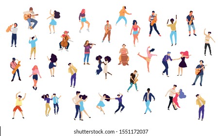 Dancing people vector isolated illustration. Musicians flat illustration