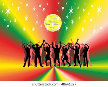 dancing people with yellow mirror ball
