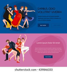 Dancing People young man and woman Dancer Bachata Hiphop, Salsa, Indian Ballet Strip, Rock and Roll Break, Flamenco Tango Contemporary Belly Pictogram Dance style concept for studio class banner flyer