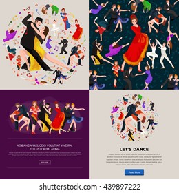 Dancing People young man and woman Dancer Bachata Hiphop, Salsa, Indian Ballet Strip, Rock and Roll Break, Flamenco Tango Contemporary Belly Pictogram Dance style concept for studio class banner flyer