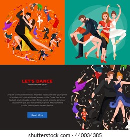 Dancing People young man and woman Dancer Bachata Hiphop, Salsa, Indian Ballet Strip, Rock and Roll Break, Flamenco Tango Contemporary Belly Pictogram Dance style concept for studio class banner flyer