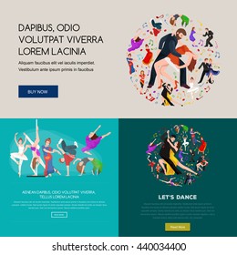 Dancing People young man and woman Dancer Bachata Hiphop, Salsa, Indian Ballet Strip, Rock and Roll Break, Flamenco Tango Contemporary Belly Pictogram Dance style concept for studio class banner flyer