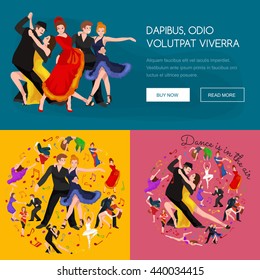 Dancing People young man and woman Dancer Bachata Hiphop, Salsa, Indian Ballet Strip, Rock and Roll Break, Flamenco Tango Contemporary Belly Pictogram Dance style concept for studio class banner flyer