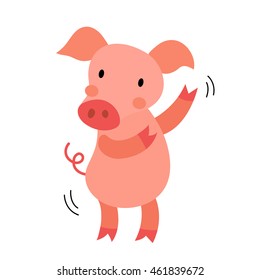 Dancing Pig animal cartoon character isolated on white background.