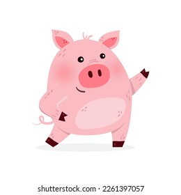 Dancing pig on a white background. Design of a cute animal character. Vector illustration