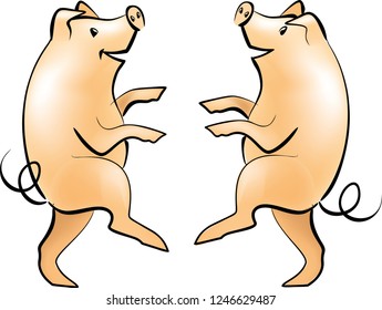 Dancing pigs. Pig - symbol of 2019 year