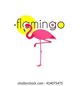 Dancing pink elegant flamingo national sunny resort symbol emblem flat logo icon print abstract vector illustration 