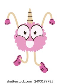 Dancing pink monster. Funny Halloween character.
