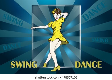 Dancing. Pin-up girl dancing swing. Vector Illustration with dancing girl