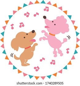 Dancing poodle and dachshund illustration