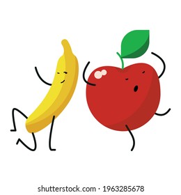 Dancing and positive fruit, promoting a healthy lifestyle.