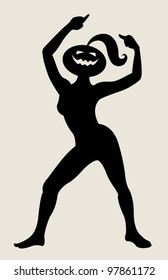Dancing pumpkin 03 Halloween dancer silhouette pose, dancing shadow illustration style