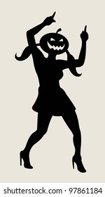 Dancing pumpkin 04 Halloween dancer silhouette pose, dancing shadow illustration style