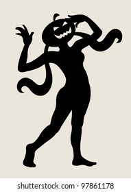 Dancing pumpkin 05 Halloween dancer silhouette pose, dancing shadow illustration style