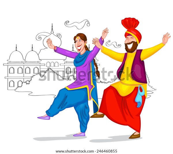 Dancing Punjabi Couple India Vector Stock Vector (Royalty Free) 246460855