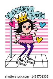 dancing queen cartoon girl vector fashion illustration