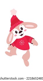 Dancing rabbit character flat illustration