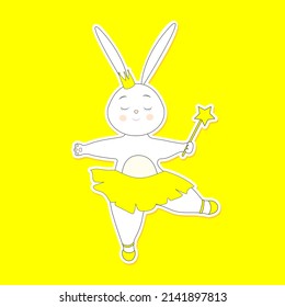 Dancing rabbit in yellow skirt. Vector illustration.