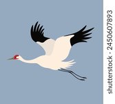 Dancing red-crowned crane. Cute bird illustration. Vector illustration for prints, clothing, packaging, stickers.