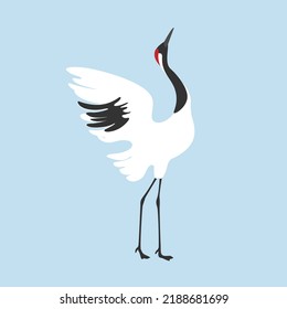 Dancing red-crowned crane. Cute bird illustration. Vector illustration for prints, clothing, packaging, stickers.