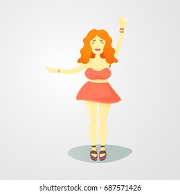 A dancing red-haired girl at a party, an isolated object.
In a short skirt. Vector illustration in a cartoon style.
