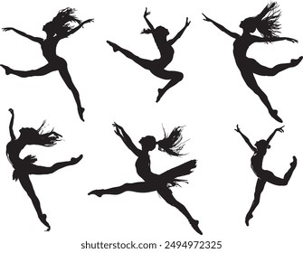 Dancing related many poses style Silhouette vector