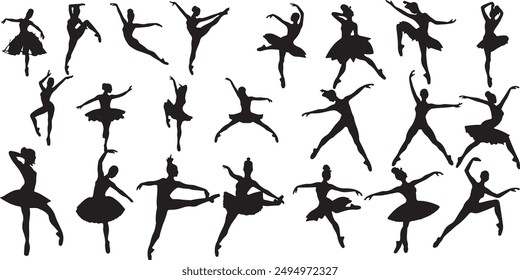 Dancing related many poses style Silhouette vector