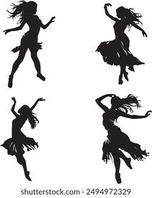 Dancing related many poses style Silhouette vector