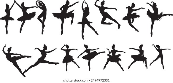 Dancing related many poses style Silhouette vector