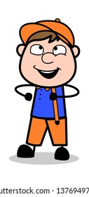 Dancing - Retro Cartoon Carpenter Worker Vector Illustration﻿