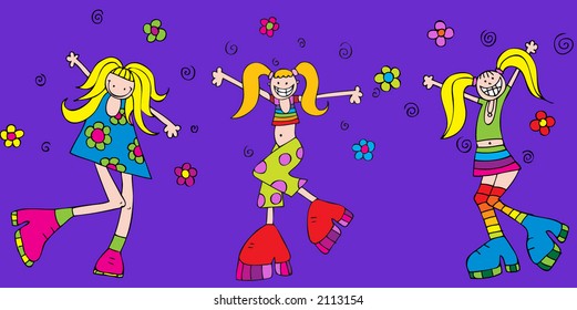 dancing retro girls