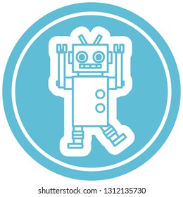 dancing robot circular icon symbol
