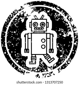 dancing robot distressed icon symbol