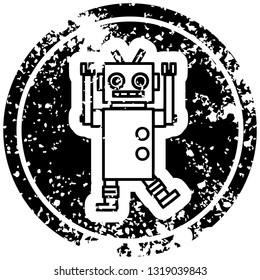 dancing robot distressed icon symbol