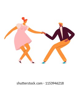 Dancing  rock n roll and swing characters of 50s illustration in vector. 