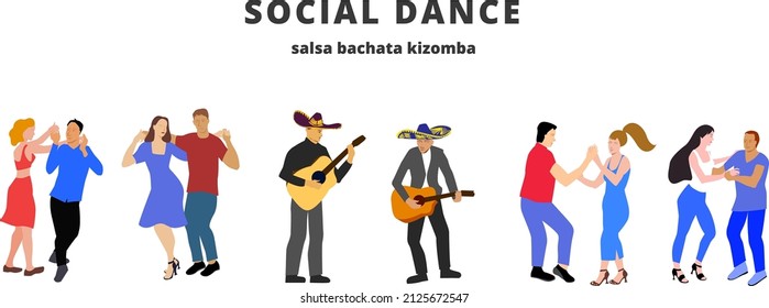 Dancing salsa, bachata and kizomba couples 