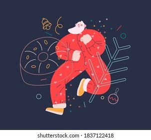 Dancing Santa - Christmas and New Year party - modern flat vector concept illustration of cheerful Santa Claus dancing wearing pajamas