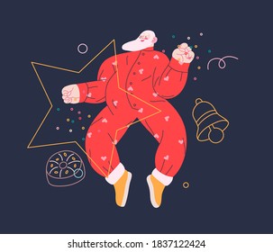 Dancing Santa - Christmas and New Year party - modern flat vector concept illustration of cheerful Santa Claus dancing wearing pajamas