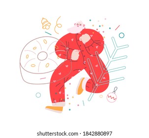 Dancing Santa - Christmas and New Year party - modern flat vector concept illustration of cheerful Santa Claus dancing wearing pajamas