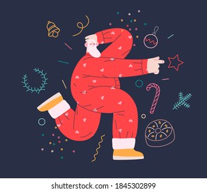 Dancing Santa - fiesta de Navidad y Año Nuevo - moderna ilustración de concepto de vector plano de alegre Santa Claus bailando usando pijamas