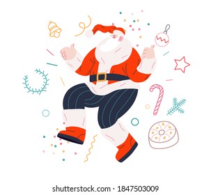 Dancing Santa - Christmas and New Year party - modern flat vector concept illustration of cheerful dancing Santa Claus