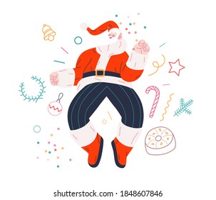 Dancing Santa - Christmas and New Year party - modern flat vector concept illustration of cheerful dancing Santa Claus