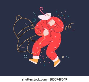 Dancing Santa - Christmas and New Year party - modern flat vector concept illustration of cheerful Santa Claus dancing wearing pajamas