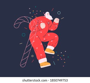 Dancing Santa - Christmas and New Year party - modern flat vector concept illustration of cheerful Santa Claus dancing wearing pajamas