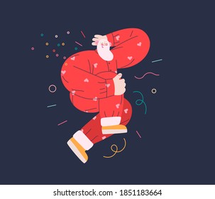 Dancing Santa - fiesta de Navidad y Año Nuevo - moderna ilustración de concepto de vector plano de alegre Santa Claus bailando usando pijamas