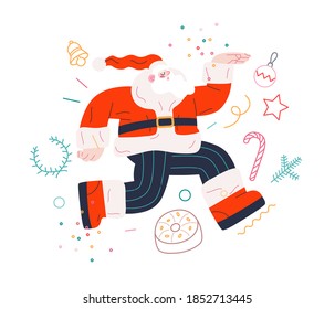 Dancing Santa - Christmas and New Year party - modern flat vector concept illustration of cheerful dancing Santa Claus