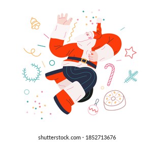 Dancing Santa - Christmas and New Year party - modern flat vector concept illustration of cheerful dancing Santa Claus